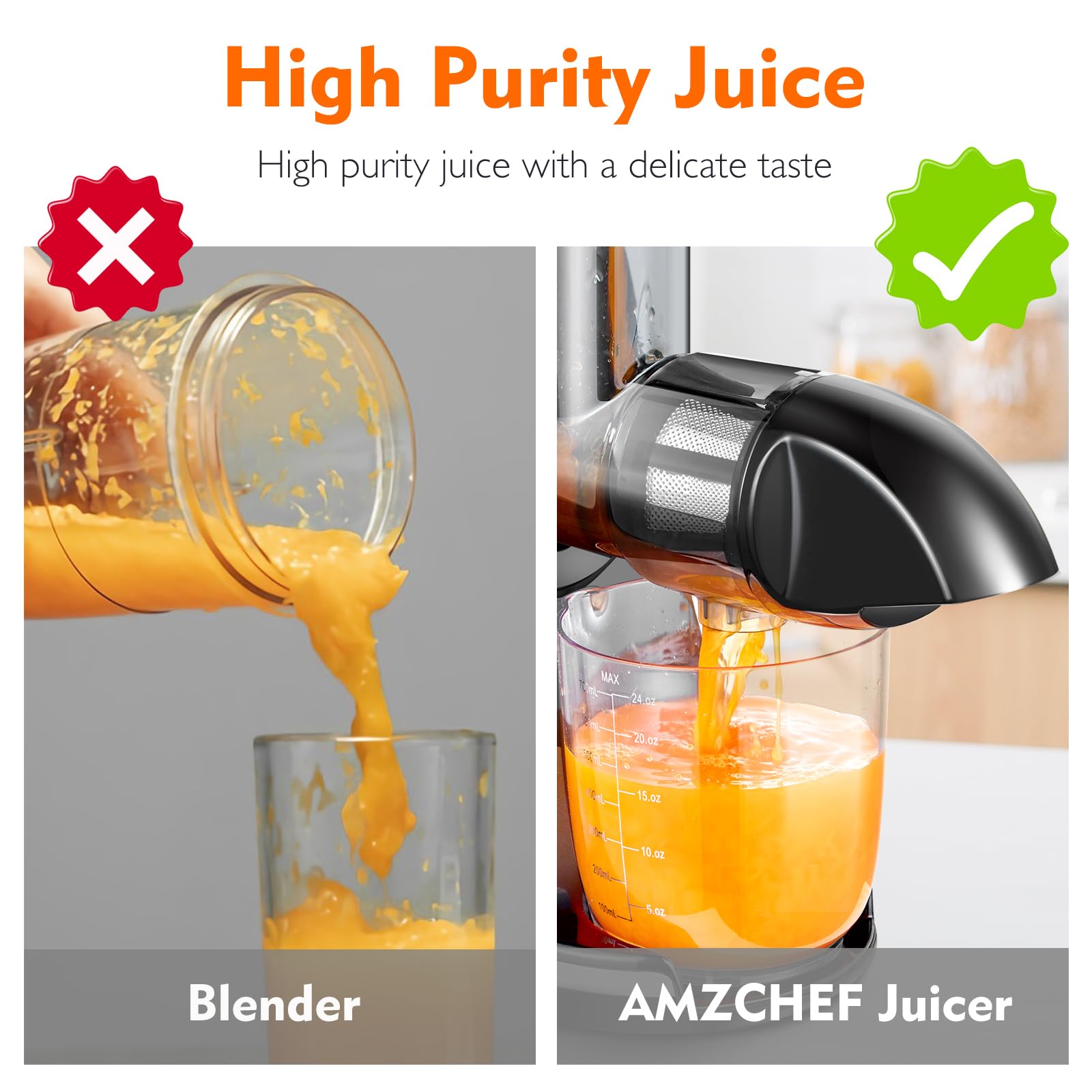 Slow Juicer, AMZCHEF Masticating Juicers Machines with Reverse Function, Cold Press Juicer with Brush, Recipes for High Nutrient Fruits and Vegetables, Green(Updated)