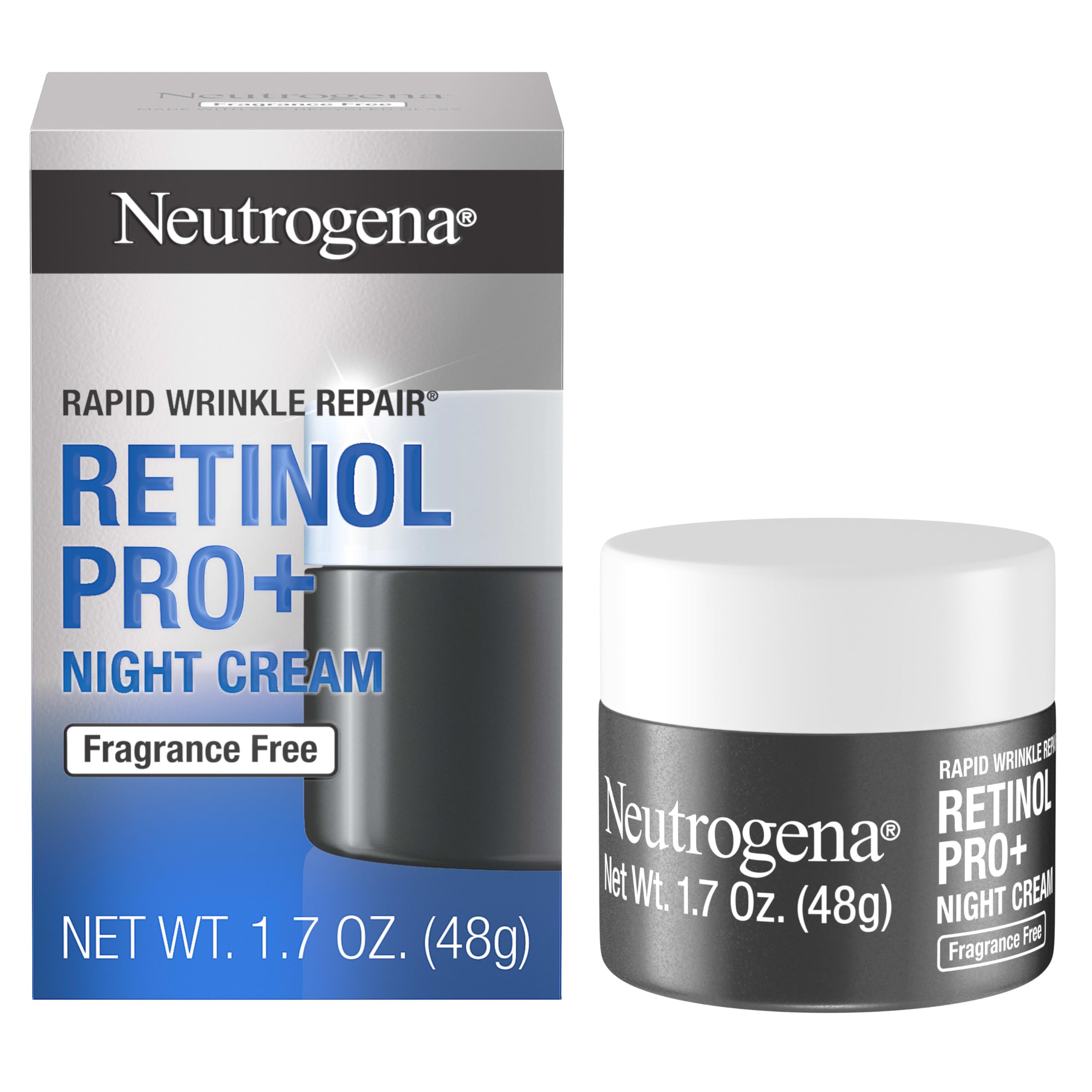 Photo 1 of Neutrogena Retinol Pro+ Anti-Wrinkle Night Moisturizer, Rapid Wrinkle Repair, Anti-Aging Face & Neck Cream, Formulated without fragrance, parabens, dyes, & phthalates, Retinol, 1.7 oz