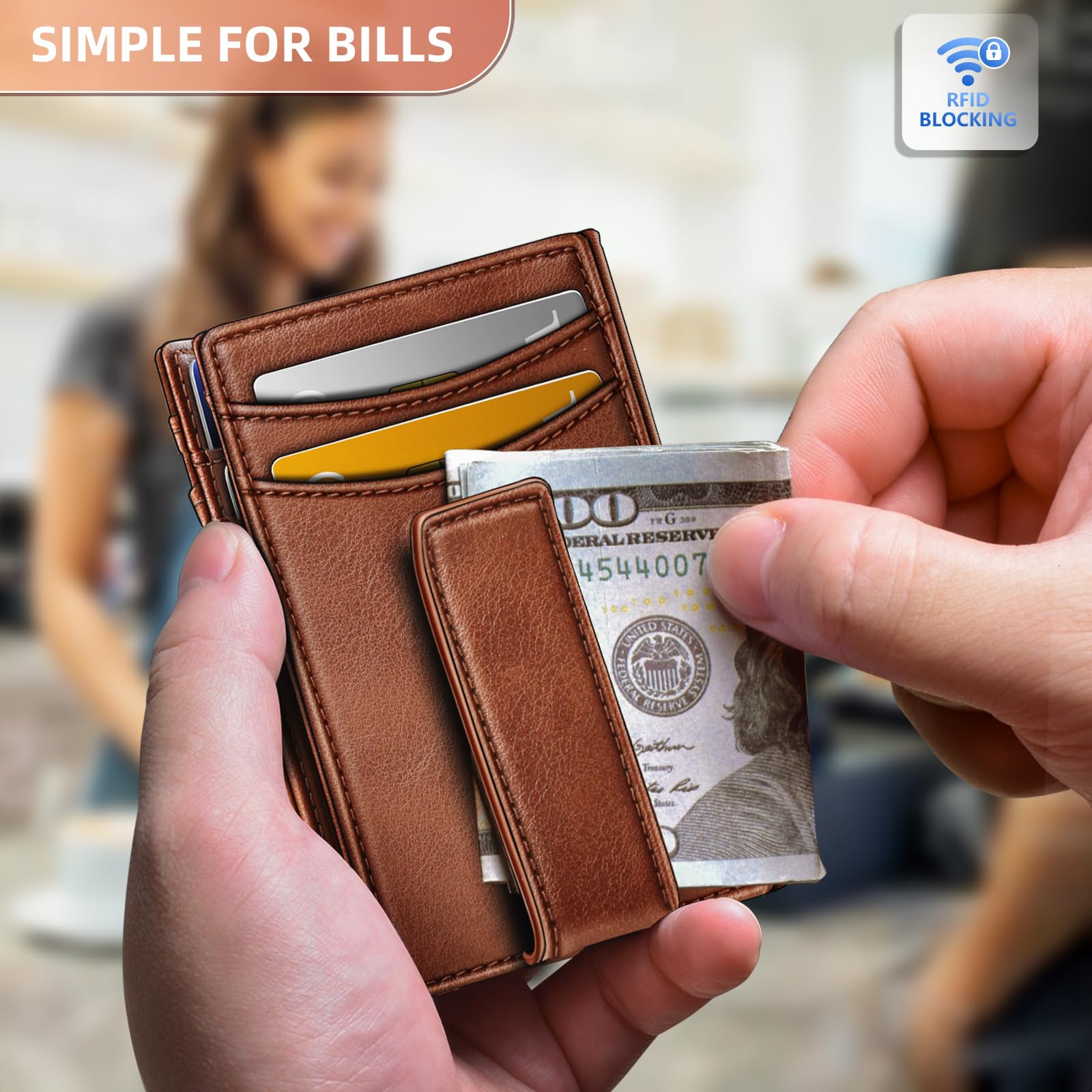 BULLIANT Magnetic Closure Slim Wallet-Genuine Leather Front Pocket Wallet for Men,RFID Blocking,Holds 12 Cards and Money Clip