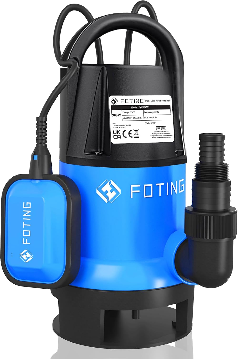 FOTING 900W Submersible Water Pump with Float Switch 14000 L/H Drainage
