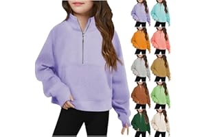 GENERIC Sweatshirts For Teen Girls Cute Fleece Half Zip Up Hoodies Loose Pullover Tops Kids Girl Clothes 5-14T