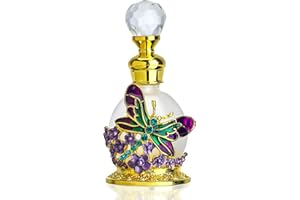YU FENG 15ml Decorative Purple Dragonfly Flower Vintage Perfume Bottle Fancy Glass Empty Refillable Perfume Holder Container Scent Bottles Decor Gift