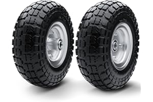 10-Inch 4.10/3.50-4 Tire and Wheel Flat Free by PANDEELS 5/8"Axle Bore Hole Solid PU Tires and Wheels Replacement for Gorilla Carts Wheelbarrows Hand Trucks Dollies Trolleys Generators, 2 Pack
