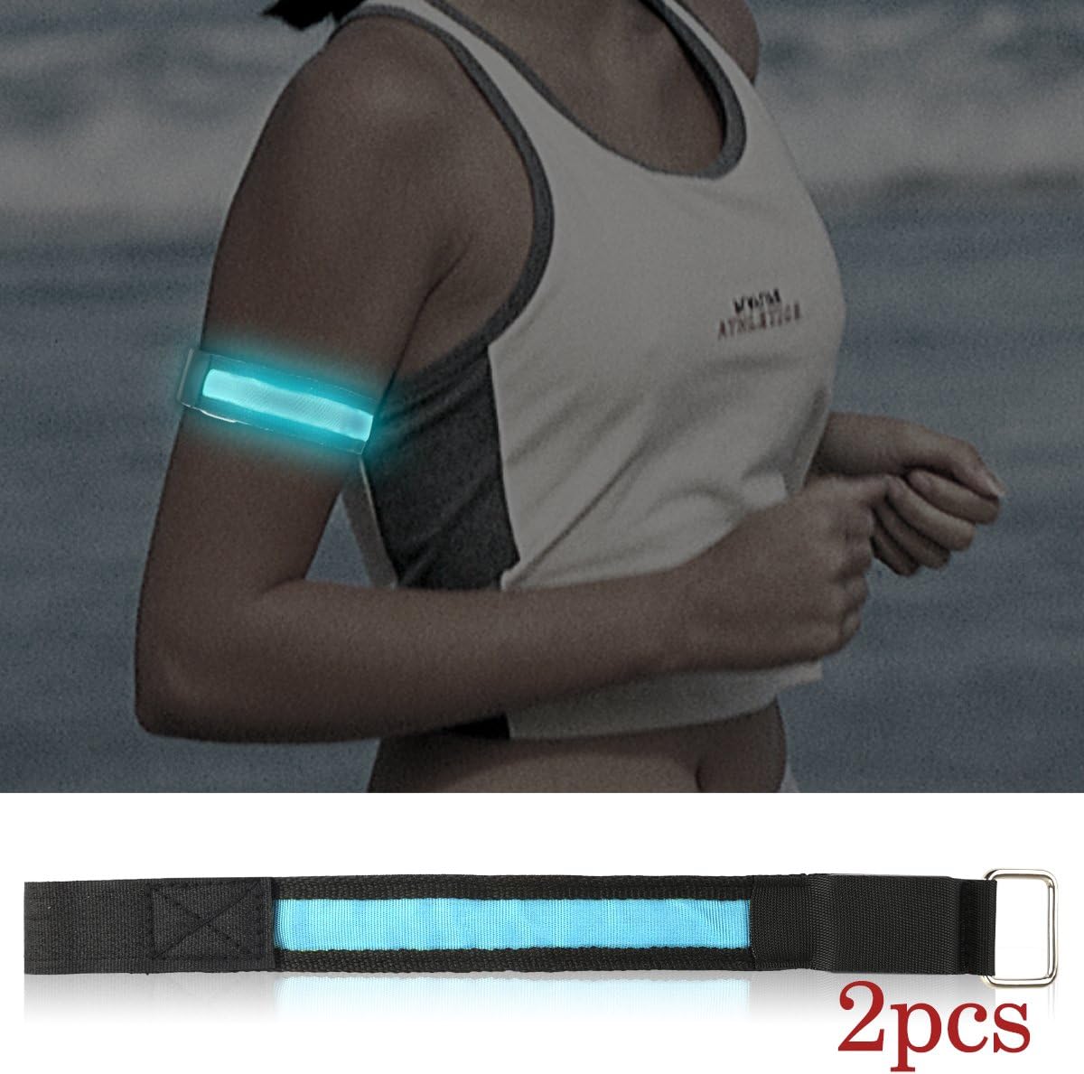 Shovan LED Sports Armband, 2Pack LED Reflective Armband Flashing Light for Running, Cycling, Jogging, Walking Glow in the Dark (Fit Well in 25cm-31cm)