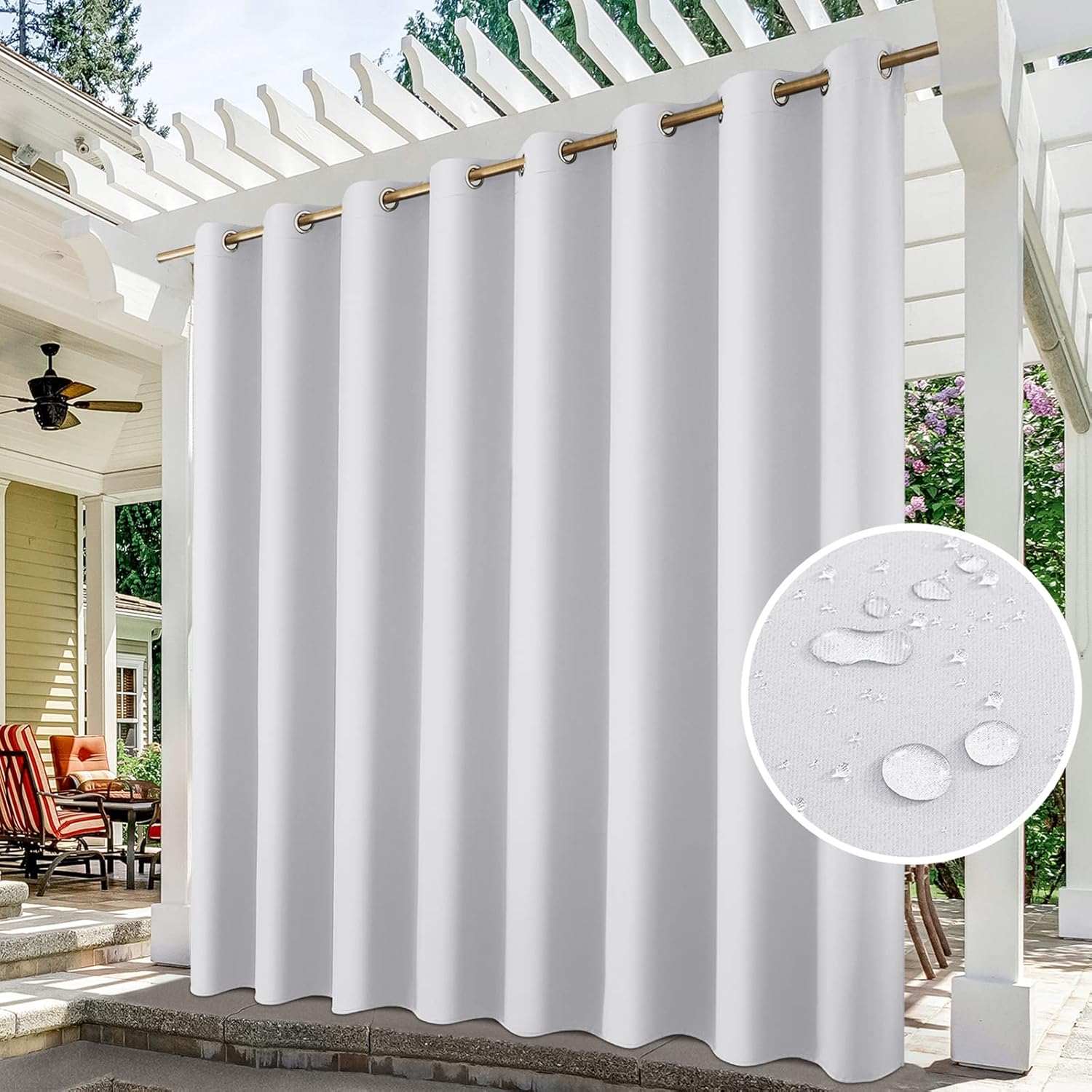 Outdoor Curtains - HOMEIDEAS Greyish White Outdoor Curtains for Patio Waterproof Extra Wide, 100 X 96 Inch Blackout Outdoor Curtains, Thermal Insulated Outdoor Patio Curtains for Porch/Pergola/Arbor/Pool, 1 Panel