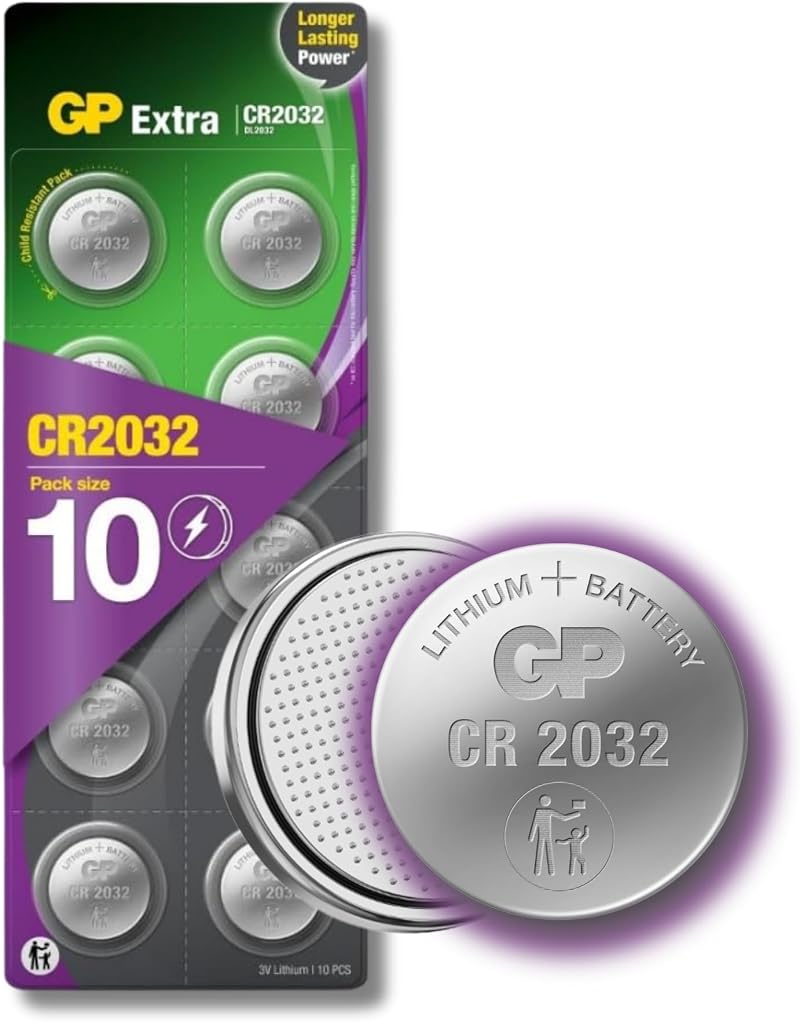 GP Extra CR2032 3V Lithium Coin Batteries 10 Pack - Long Lasting Button Cell