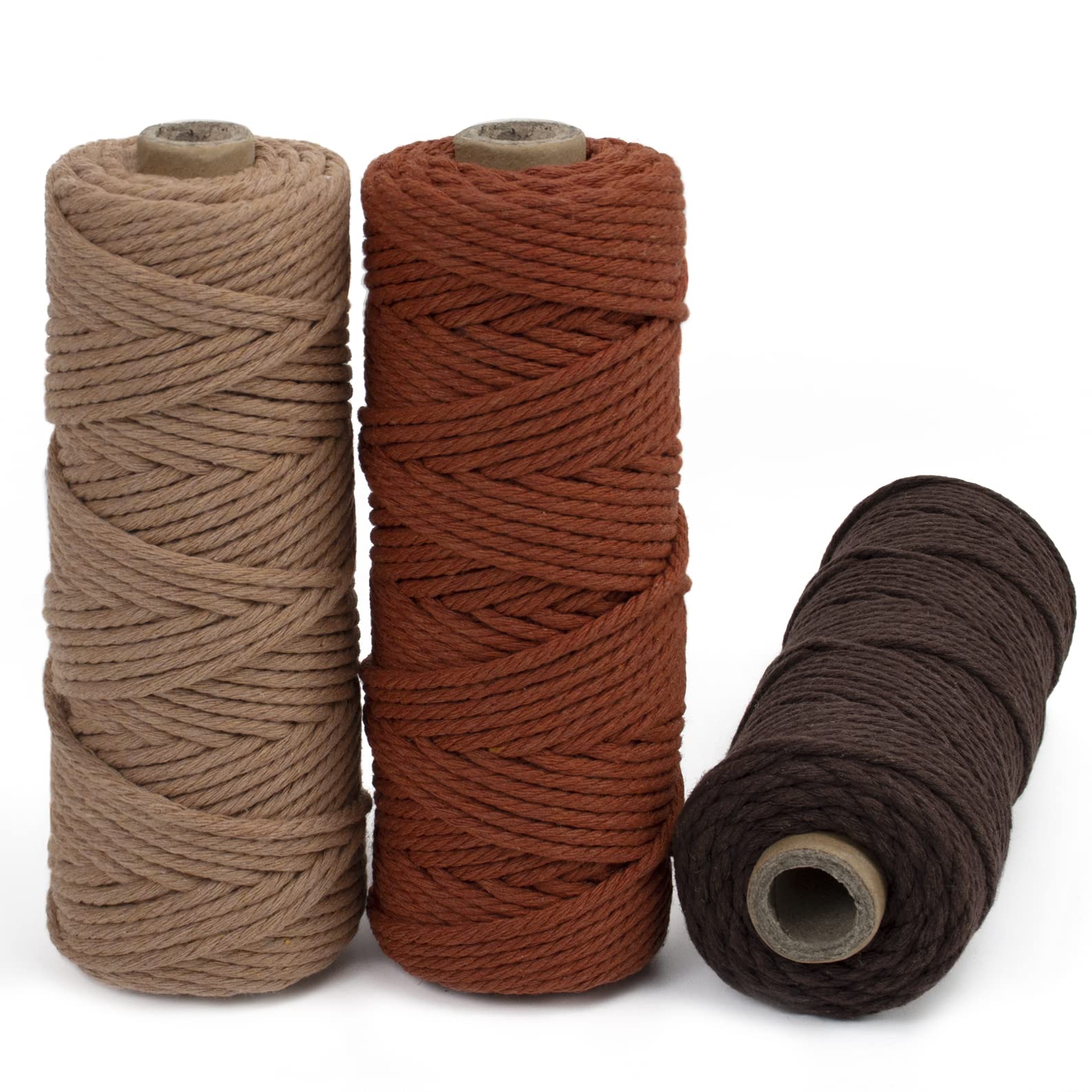 LEREATI Macrame Cord 3mm Set, 150m Thick Macrame Cotton Rope Yarn, 4 Strand Twisted Soft Macrame String for Crafts, Plant Hanger, Wall Hanging, Gift Wrapping, DIY, Home Decoration (3 Color M)