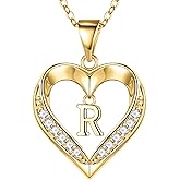 Turandoss Heart Initial Necklaces for Women - Dainty 14K Gold Plated CZ Heart Pendant Necklace with Tiny Letter A-Z, Non Tarnish Waterproof Trendy Jewelry Gifts for Mom Wife Girlfriend