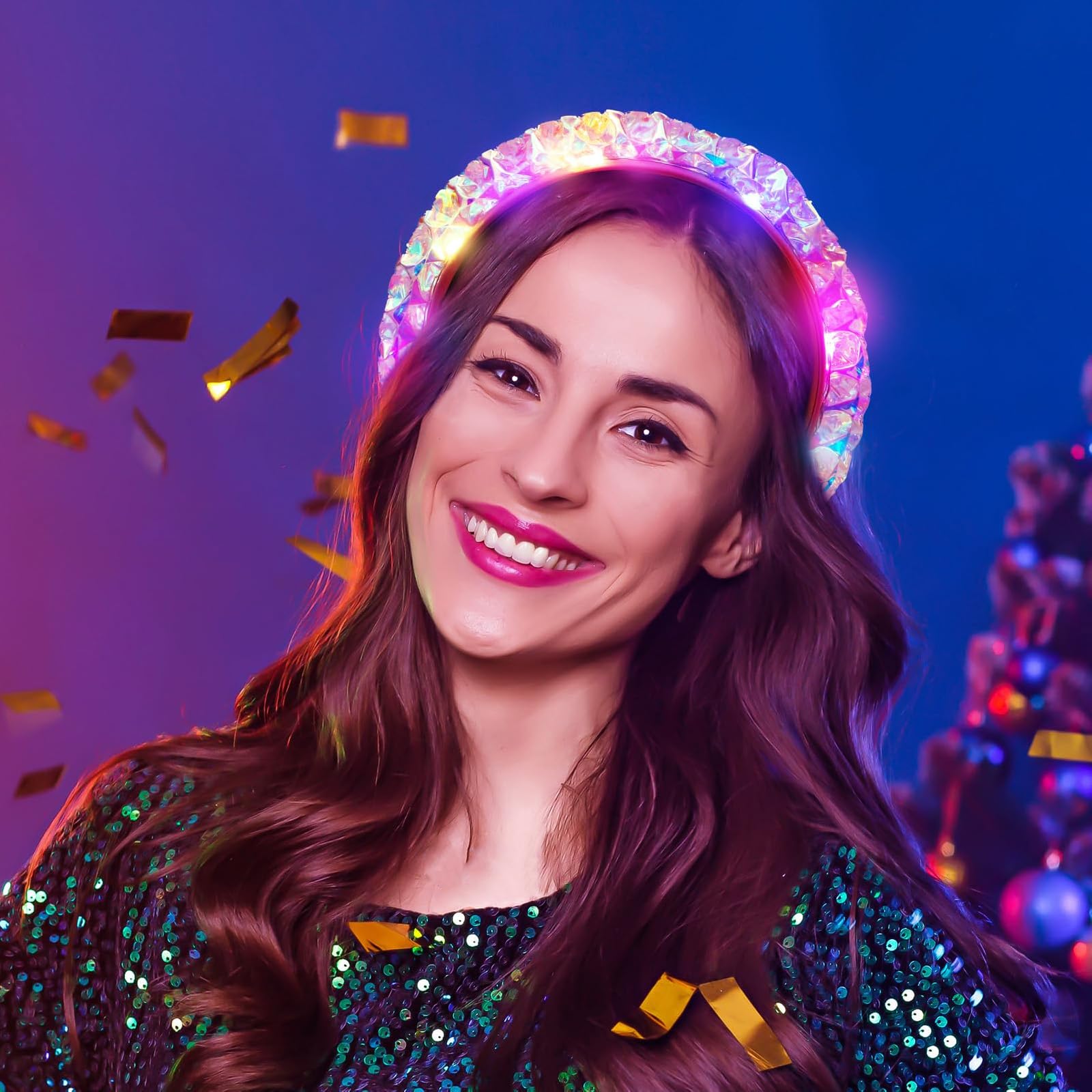 niCWhite Light Up Headband, 2pcs LED Glowing Hair Band Luminous Flash Hair Hoop for Nightclub Party Headwear Halloween Christmas Hair Accessories for Women and Girls