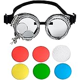 Steampunk Goggles SANGLE SOPFFY Steampunk Glasses Vintage Goggles Changeable Colored Lens & Ocular Loupe, Halloween Costume Accessory