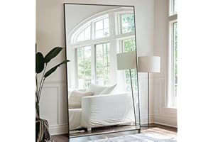 LadyNow Full Length Mirror, 72"x44" Floor Mirror Freestanding, Oversized Floor Standing Full Body Mirror with Stand for Bedroom, Hanging Mounted for Living Room Cloakroom, Black, Rect