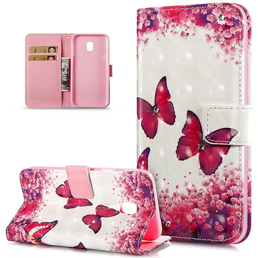 Kompatibel mit Galaxy J3 2017 Hülle,3D Bunte Gemalt Malerei Glänzend Glitzer Strass Diamant PU Lederhülle Flip Hülle Ständer 