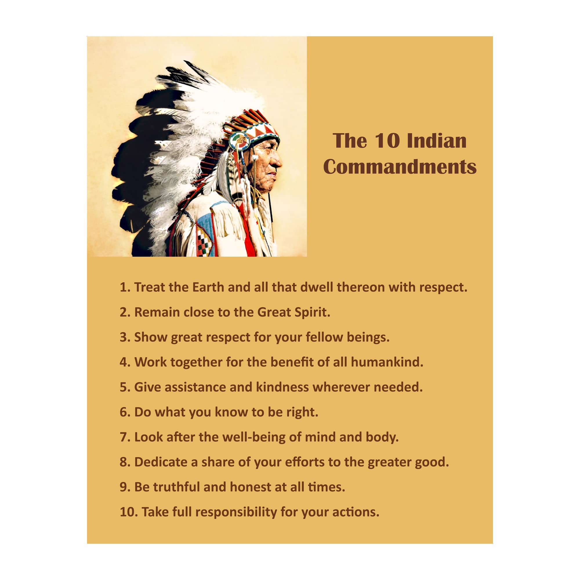 Photo 1 of 10 Commandments Wall Art - Motivational Native American Vintage Print with Indian Chief Image - 8x10" Inspirational Unframed Poster Print for Home, Office & Library Decor