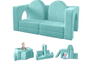 wanan Kids Couch 10PCS, Modular Kids Play Couch for Playroom Bedroom, 10 in 1 Multifunctional Kid Sofa for Playing, Creativing, Sleeping, Indoor Toddler Couches for Boys and Girls (Ice-Snow Blue)