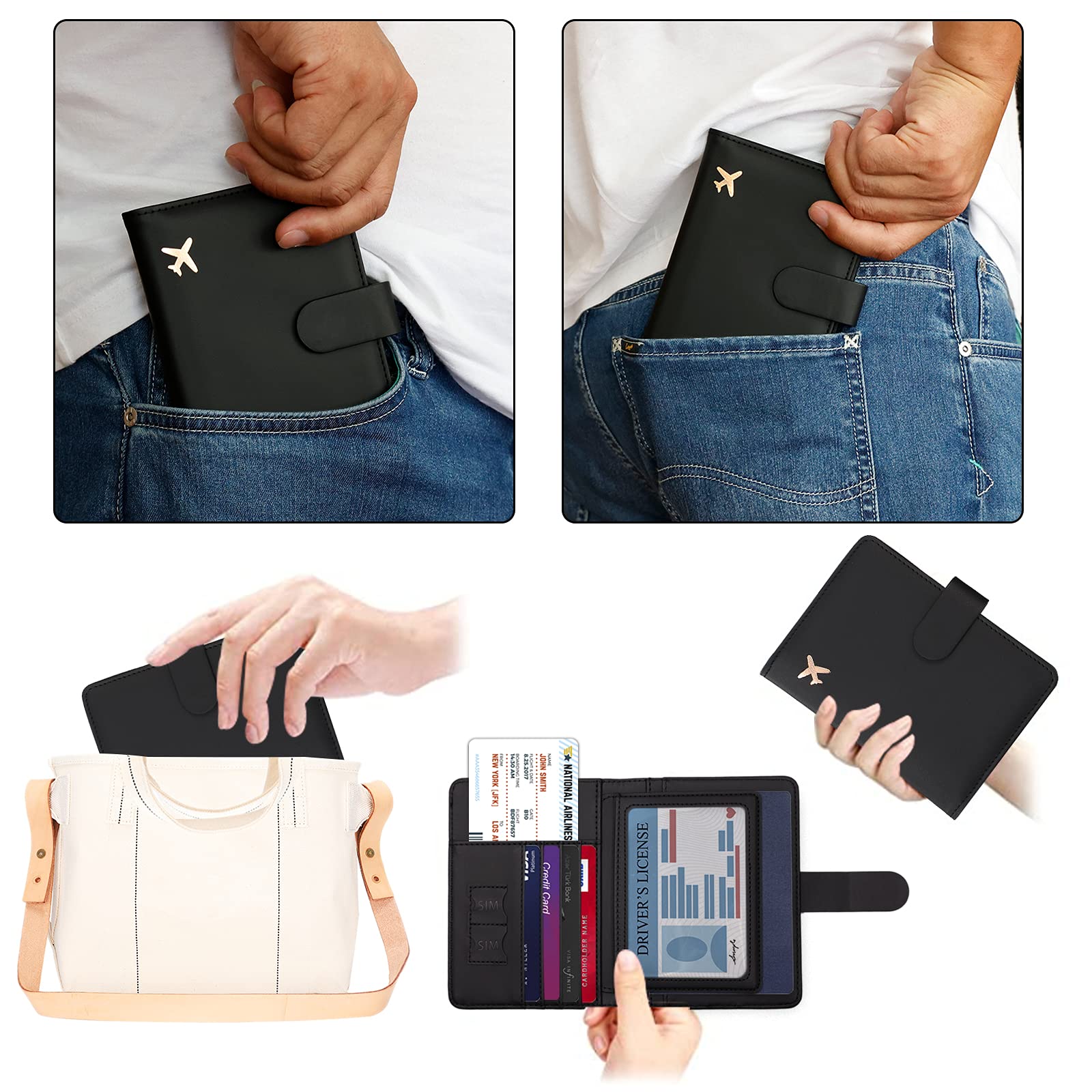 Melsbrinna Rfid Passport Holder for Travel women/Men, Cute Passport Wallet Rfid Blocking Card Slots, Rfid Passport Cover/CaseTravel Wallet, Passport Book Holder (1, Black)