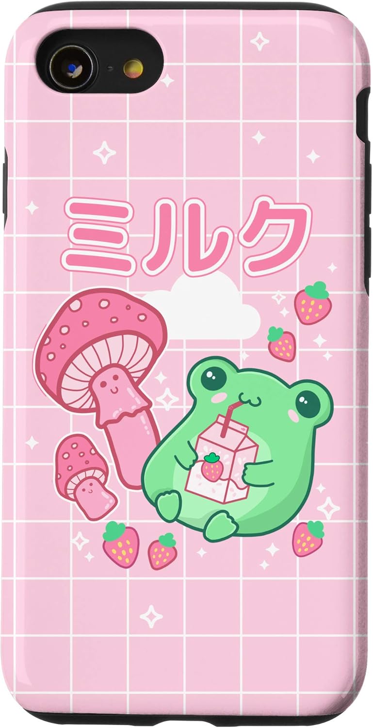 iPhone SE (2020) / 7 / 8 Cute Cottagecore Frog Strawberry Retro 90s Kawaii Aesthetic Case