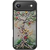 FUNMIKO for iPhone 17 Air Case Wireless Charging & Military-Grade Protection - Trendy Floral Design for Women Girls, Matte Non-Slip Phone Cover with Shockproof Corners - Blooming Tree of Life