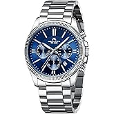 MEGALITH Silver Men's Wrist Watches: Waterproof Chronograph Watch - Luxury Dress Stainless Steel Watches for Business Casual - Gifts for Father Husband on Weddings Birthdays Anniversaries