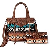 Montana West Western Tote Bag for Women Tooled Shoulder Purse with Wallet 2Pcs Set