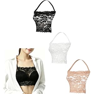 Camicover 3Pcs Lady Lace cami Wearable Mock Camisole Bra Cleavage Cover up for Low Neckline Overlay Modesty Panel Vest