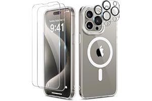 TIESZEN Compatible with iPhone 15 Pro Max Case Clear, [Compatible with Magsafe], with 2X Screen Protector + 2X Camera Lens Protector, Rugged Shockproof Slim Phone Case 6.7 Inch, Transparent