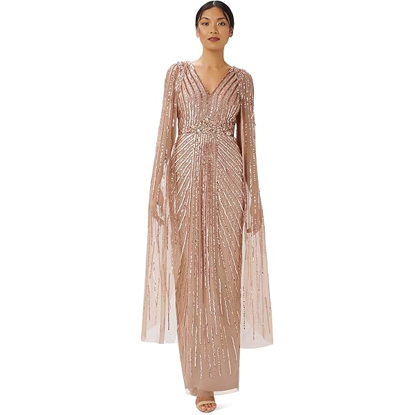 Amazon.com: Adrianna Papell Women's Beaded Cape Long Dress, Rose Gold, 4 :  Clothing, Shoes & Jewelry