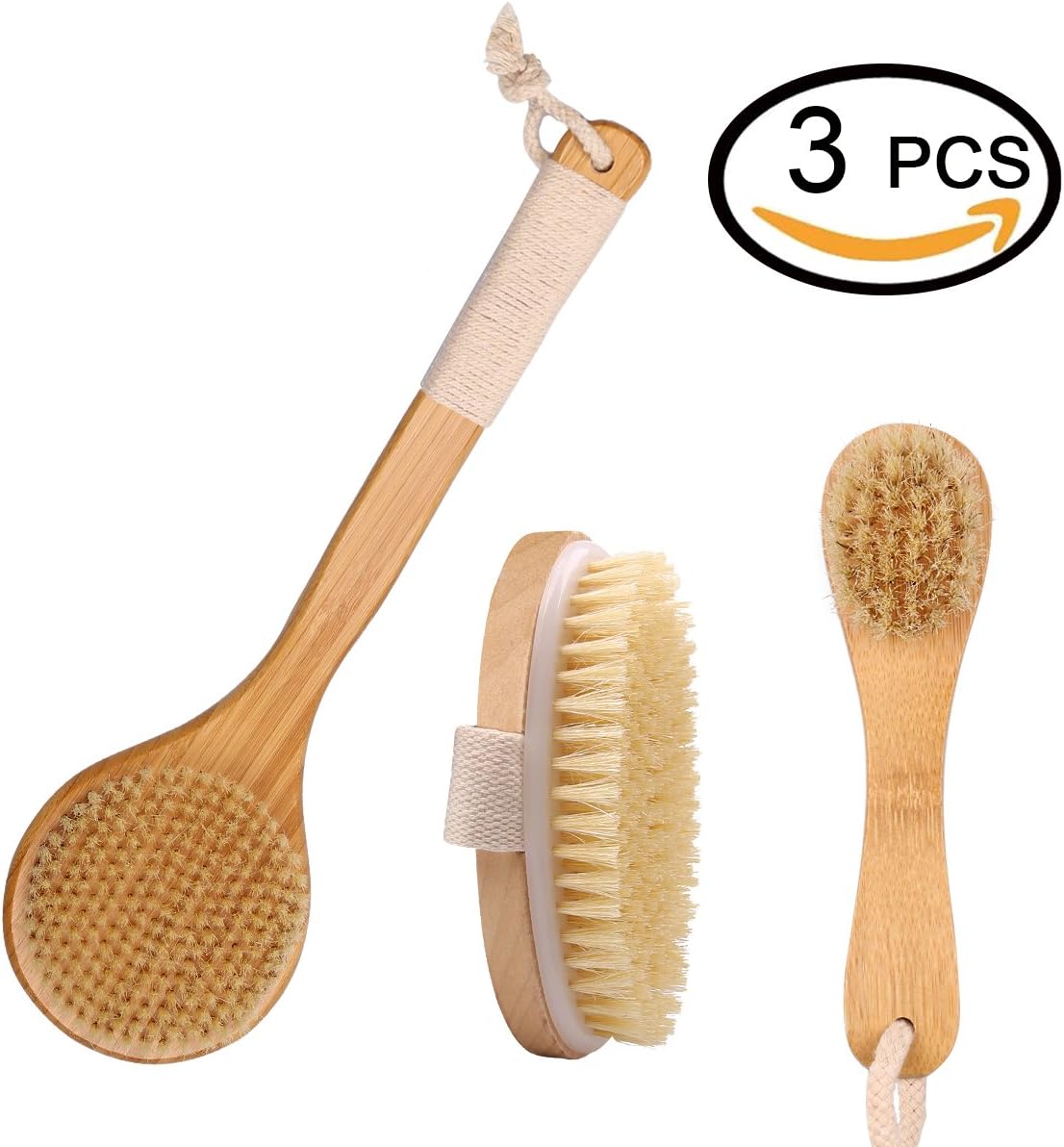 Dry Brushing Body Brush, Dry Skin Body Brush Set with Natural Boar Bristle for Exfoliating, Alleviates Cellulite, Eliminates Toxins, Back Scratcher Skin Brush Kit Stimulates Blood Circulation 3PCS
