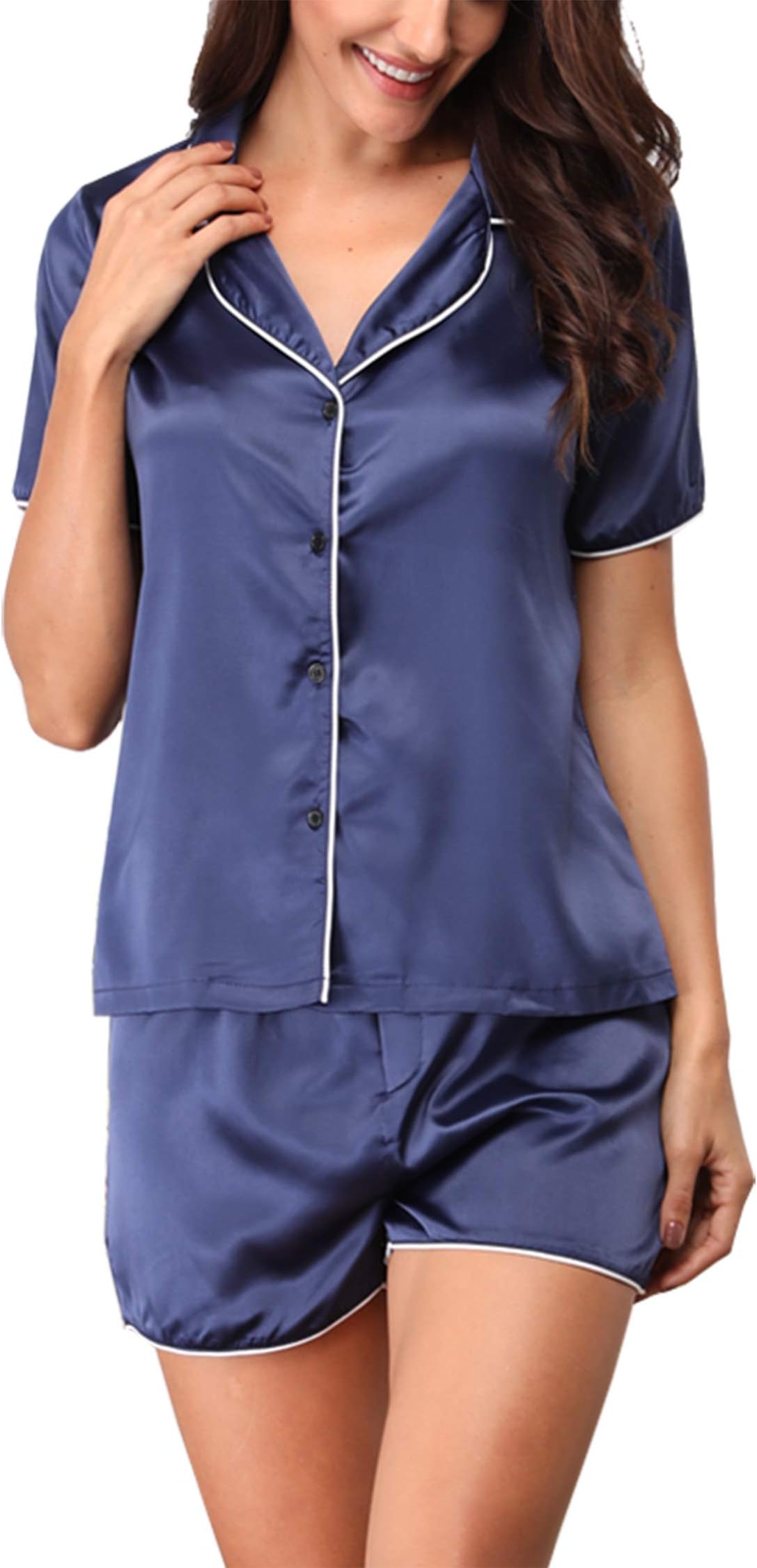 Giorzio Women's Short Pajamas Satin Loungewear Short Sleeved PJ Set Nightwear Sleepwear