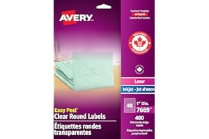 Avery Clear Round Labels, 1" Round Clear Mailing Labels, for Laser/Inkjet Printers, 480 Labels, Edge-to-Edge Print, Permanent