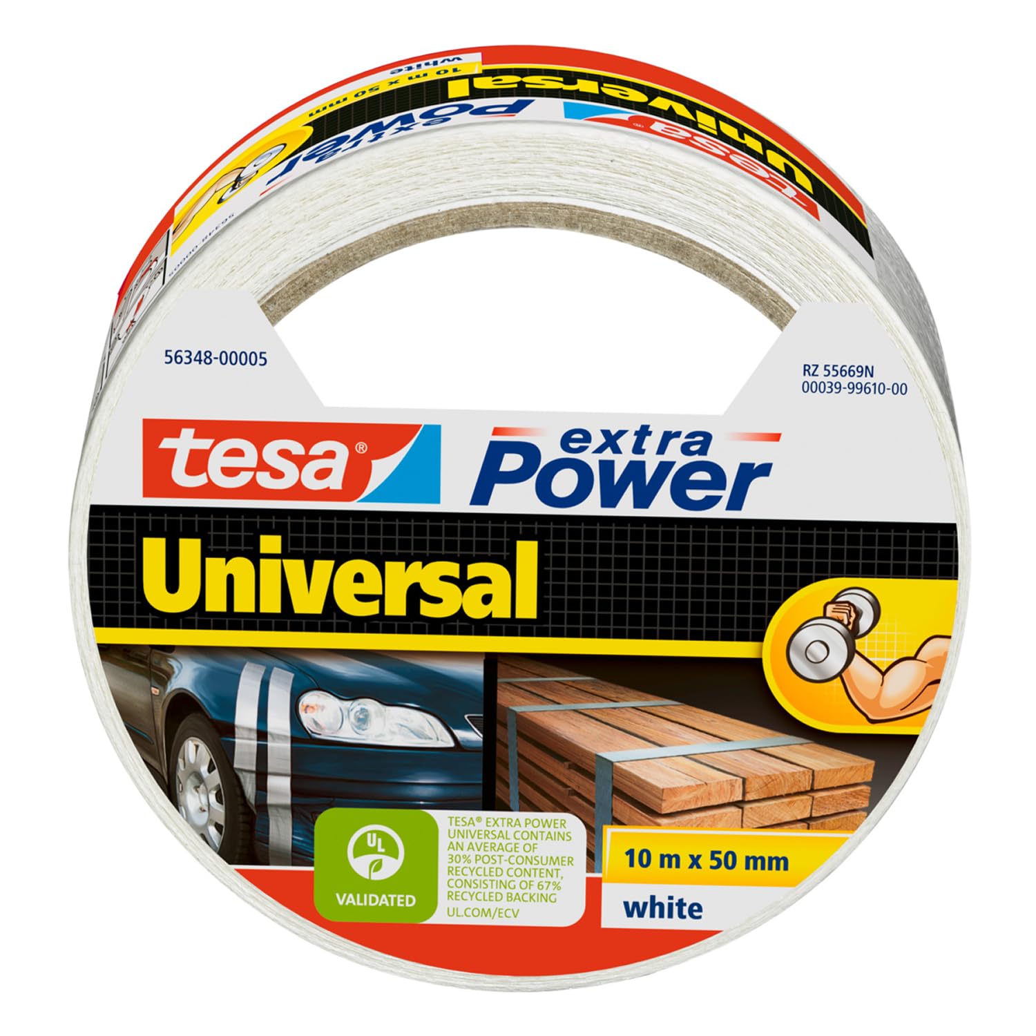 tesa extra Power Universal Duct Tape - Adhesive Tape with Extra Strong Hold and Versatile Use - For Repairs, Fastening, Sealing and More - White - 1 roll - 10 m x 50 mm
