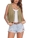 HOTOUCH Faux Suede Fringe Vest for women Boho