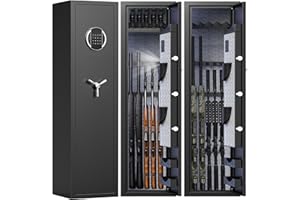 Omethey 5 Fireproof Gun Safe, Rifle Safe with LCD Screen Keypad and Silent Mode, Gun Safe for Home Rifle and Pistols with 3 Adjustable Gun Slots