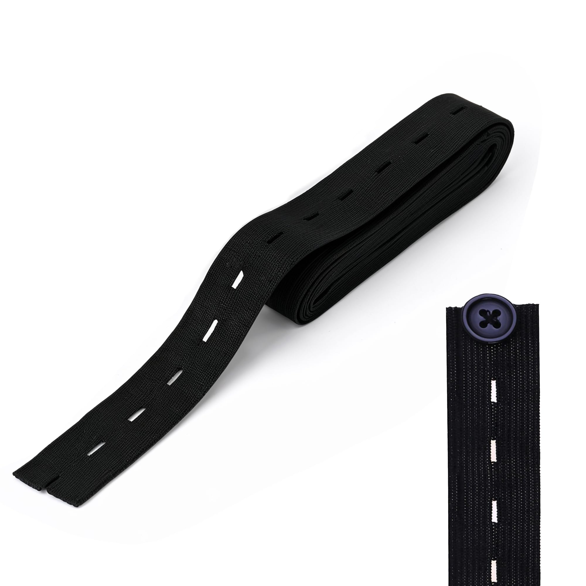 Trimming Shop Strechable 25MM Buttonhole Elastic Flatback Sewing Elastic Band with Holes for Trouser Waistbands Maternity Clothes Skirts Shorts Pants Waistline Sewing, 10 metres, Black