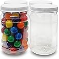 ljdeals 32 oz Clear Plastic Jars with Lids Wide Mouth Mason Jars with Ribbed Heat Induction Liner Caps PET Storage Containers