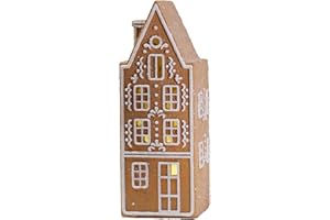 Cynkeyee Gingerbread Christmas Decorations Collectible Figurines - Resin Christmas Gingerbread House with Led Light Xmas Village Home Decor Gifts for Women Party Decorations 3.5x3.25x9 Inch