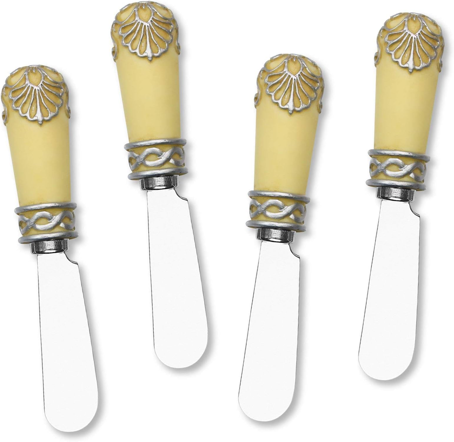 Supreme HousewaresCheese and Butter Spreader 4-Piece Hand Painted Resin Handle with Stainless Steel Blade Multipurpose Cheese Spreader set (Rococo)