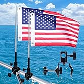 2 PCS Boat Flag Pole Kit,12''x18'' Pontoon Boat American Flags, 48inch Telescopic Pole, US Flag Holder for 0.5"-1.33" Round/Square Rails