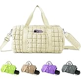 Quilted Travel Duffle Bag Gym Bag for Women,Large Puffer Duffle Weekender Bag with Compartment,Workout Overnight Carry on Organizer Bag Duffle Bag for Airplane Travel(L-Off-white)