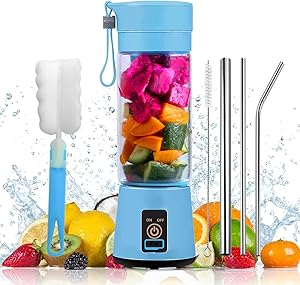 VOKUA Portable Blender, Personal Size Blender USB Rechargeable 4000mAh with 6 Blades for Shakes and Smoothies, Mini Jucier Cup for Sports,Travel,Gym,home and office (Blue)
