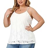 Agnes Orinda Plus Size Camisole for Women Adjustable Strap Elegant Lace Cami Tank Top