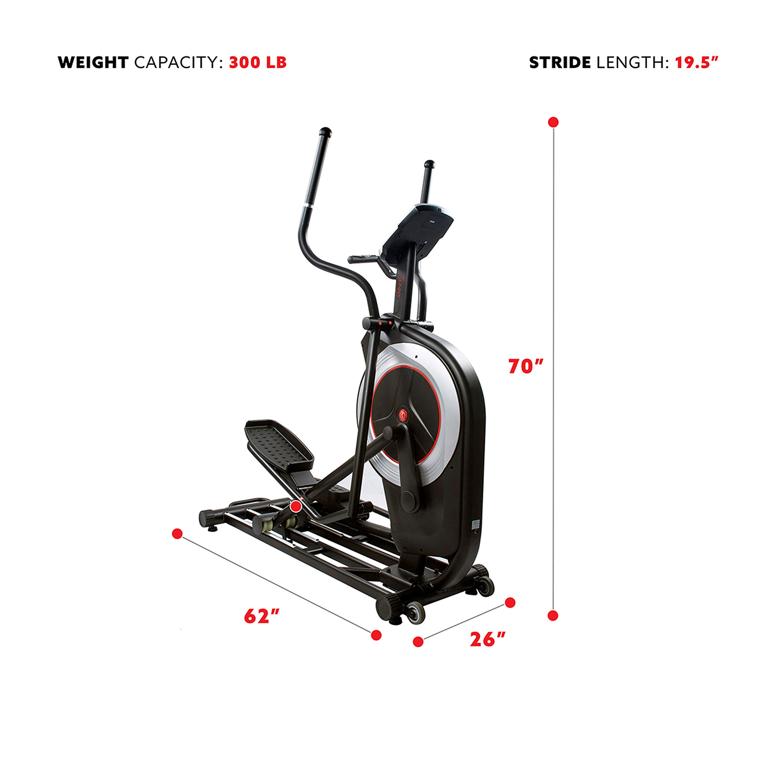 Sunny Health & Fitness Elliptical Trainer Machine w/Built-in Pulse Sensor, Low Impact Cardio Exerciser & Full-Body Cross Training for Home, Optional Free SunnyFit App Link & Electric w/300LB Load