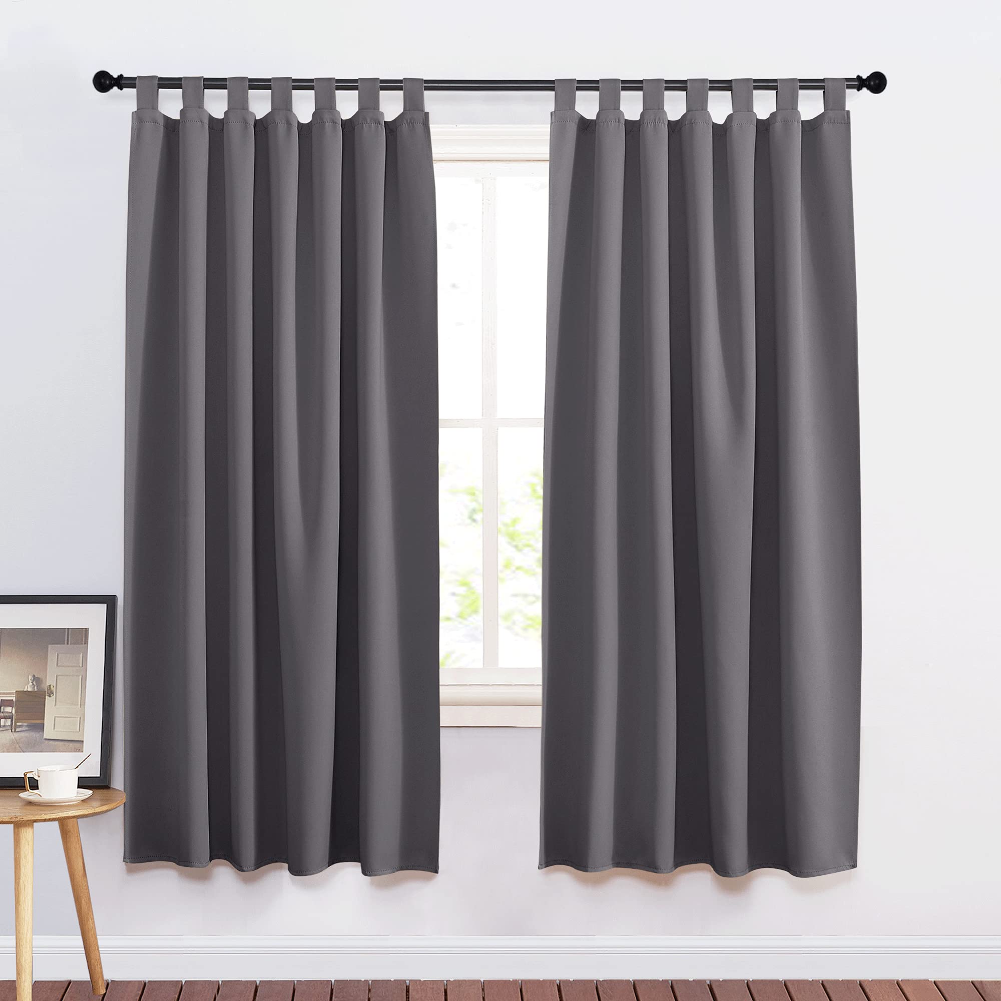 PONY DANCE Thermal Blackout Curtains – Grey Bedroom Curtain Panels L 140 x H 160 cm Thick Heat Insulation with Phonic Tabs Anti-Noise Curtain, Grey, 2 Pieces — image 1
