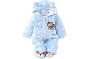 UVIPC Newborn Baby Bear Onesie Baby Fleece Snowsuit Jumpsuit Hooded Footie Thick Winter Outwear for Infant Boys Girls