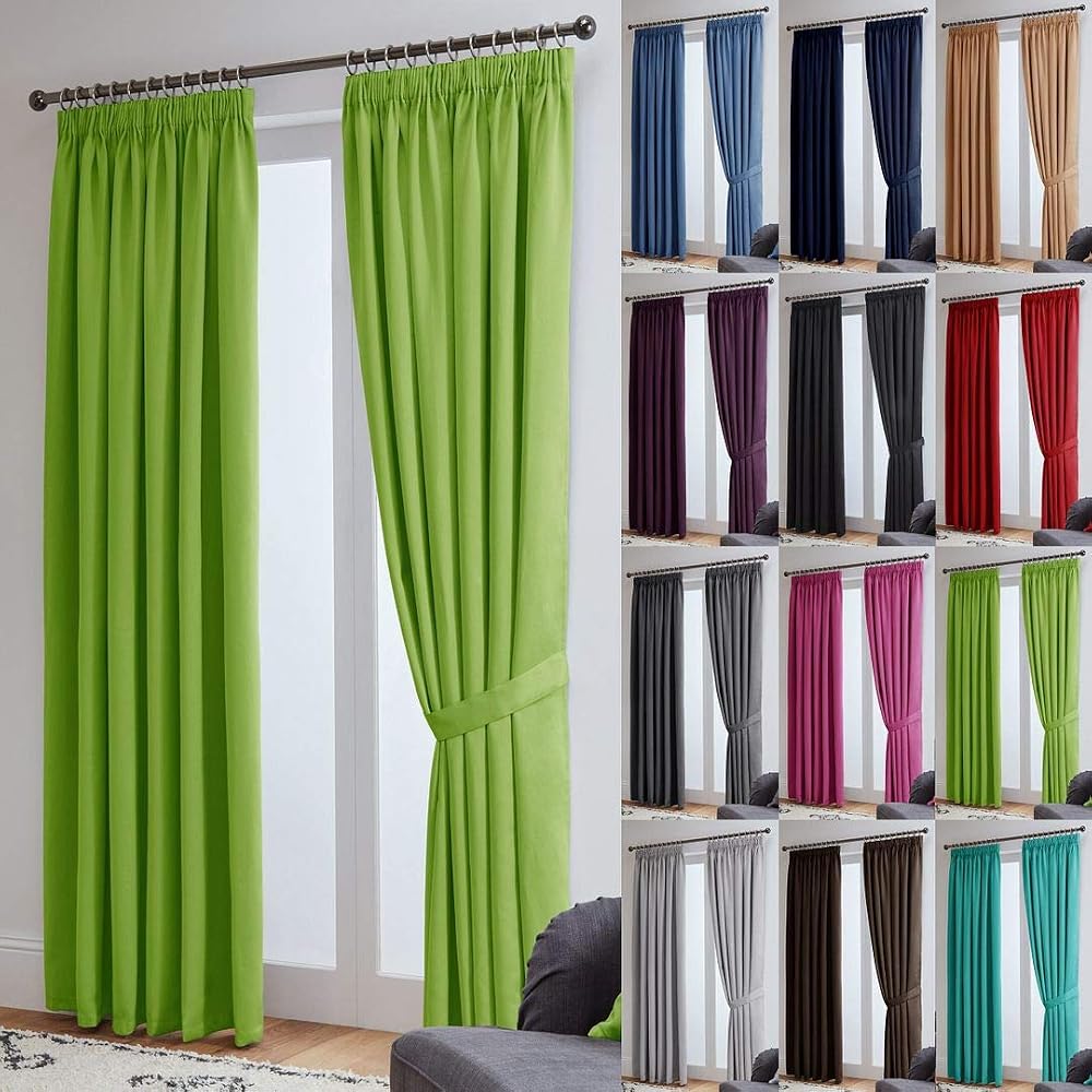 John Aird Blackout Curtains Lime Pencil Pleat 2 Panels 46 x 90 in Tie Backs