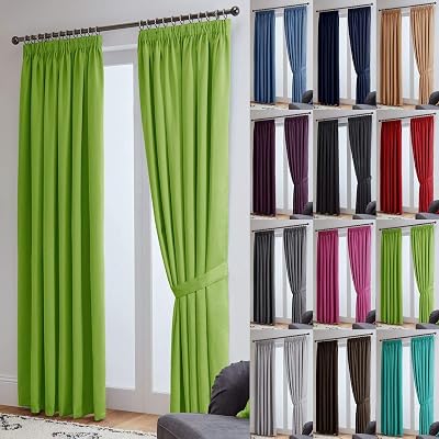 John Aird Blackout Curtains Lime 2 Panels 46 x 72 Pencil Pleat Tie Backs