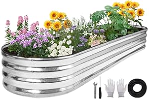 BIRDSINYARD Galvanized Raised Garden Bed - 8×2×1ft Planter Raised Beds for Gardening | Oval Metal Garden Planter Box with Safety Edging and Bracing Rods for Vegetables Fruits and Flowers - Silver