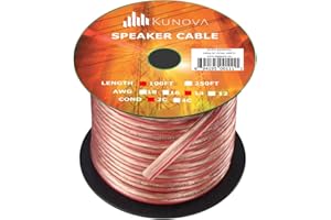 KUNOVA 14 AWG 14GA 14 Gauge Speaker Cable Wire 2C CCA Conductors Copper Clad Aluminum CCAL 100FT 100 FT 30 Meters Clear Trans