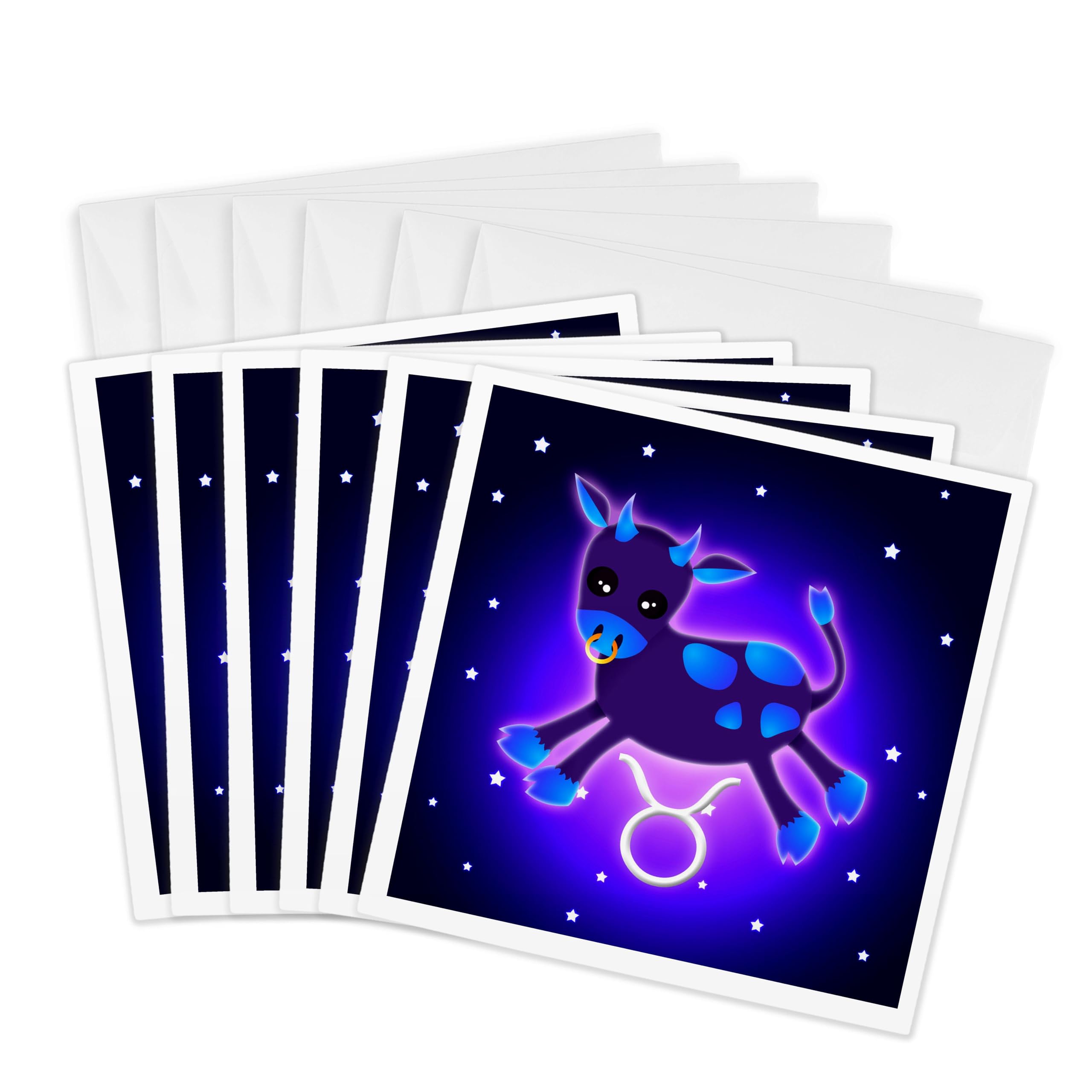 3dRose gc_28559_1 6 x 6-Inch "Cute Astrology Taurus Zodiac Sign Bull" Greeting Card (Pack of 6)