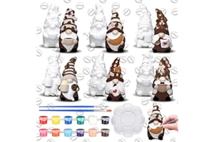 Eersida 6 Sets Coffee Gnome Ceramics to Paint Ready to Paint Your Own Ceramic Coffee Gnome Statues DIY Unpainted Ceramics Paintable Figurines Kit Crafts with Brush Palette Christmas