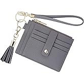 New Fashion Kingdom Wristlet Keychain Wallet for Women Slim Rfid Blocking Credit Card Holder Wristlet Zip Id Case Wallet Small Compact Leather Wallet Coin Purse for Women (Gray)